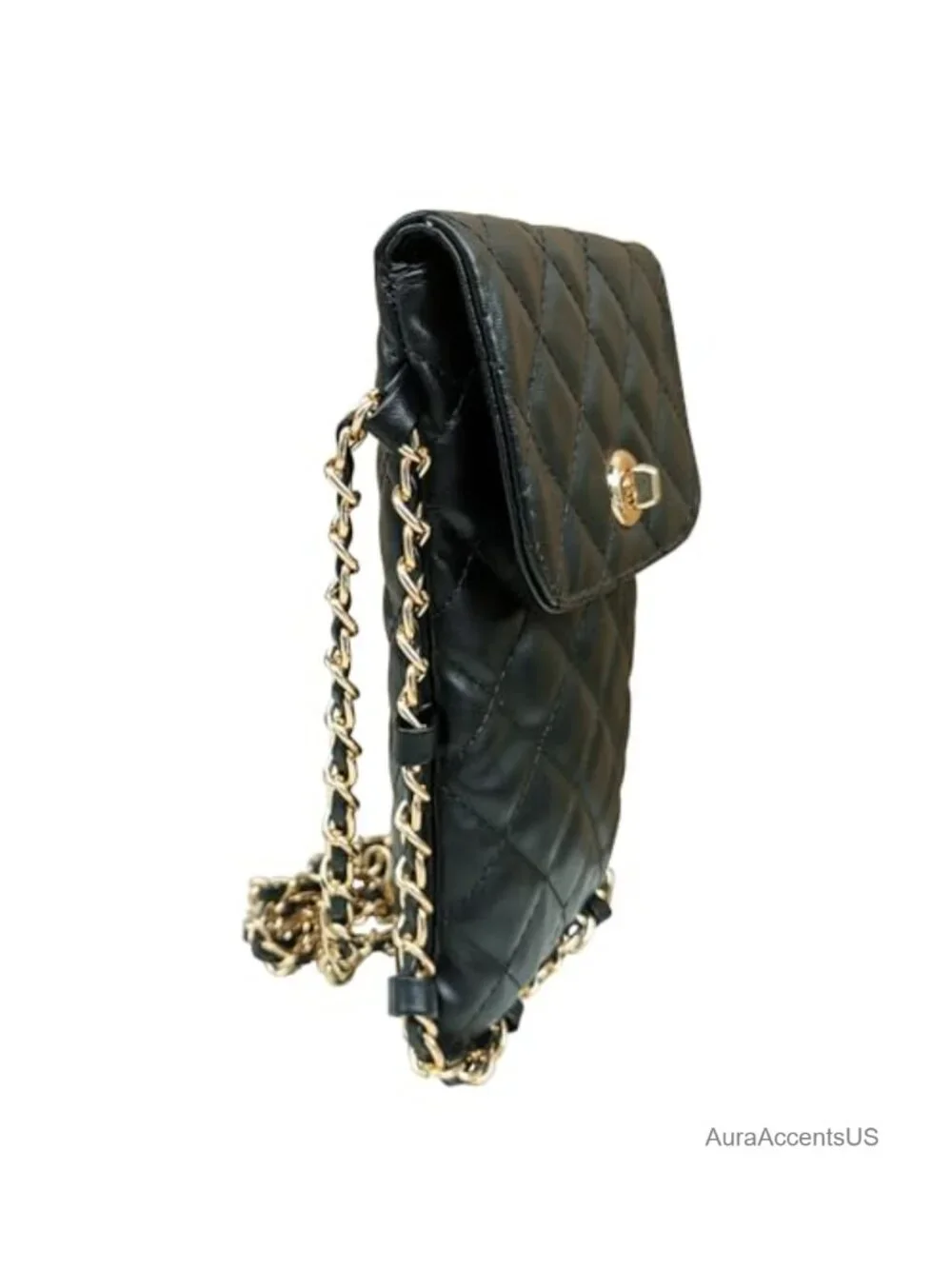 Quilted Vegan Leather Crossbody Phone Bag with Chain Strap